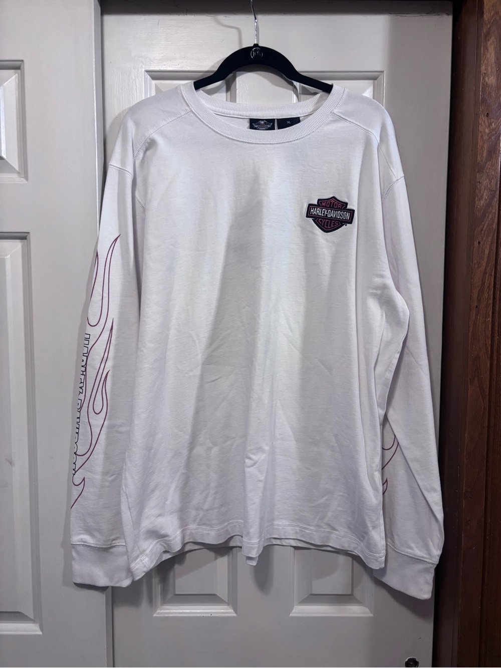 Harley-Davidson White Long Sleeve Shirt with Pink Flame Accents